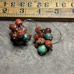 Antique Agate, Turquoise and Coral Earrings