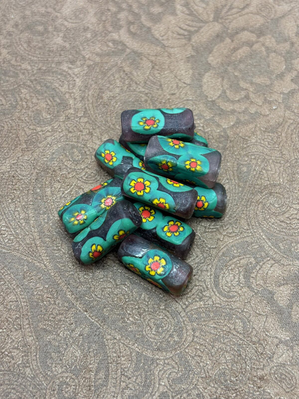 Vintage Matte Venetian Millefiori Rectangle Tube Beads - Image 2