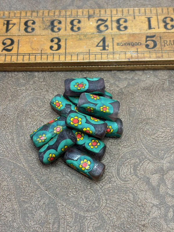 Vintage Matte Venetian Millefiori Rectangle Tube Beads - Image 3