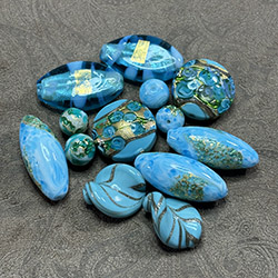 Beautiful Sky Blue, Gold Foil and Aventurine Beads