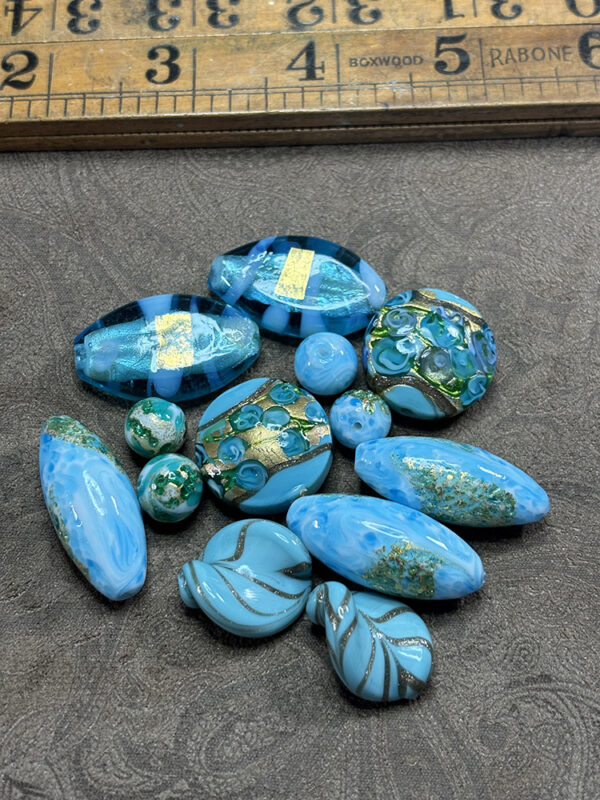 Beautiful Sky Blue, Gold Foil and Aventurine Beads - Image 3