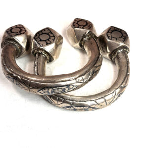 Rare Antique Pair of Silver and Niello Bedouin Anklets From Syria