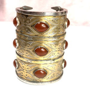 Antique Turkoman Fire Gilt Silver Bracelet with Carnelians