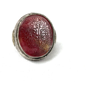 Monumental Vintage Silver and Inscribed Agate Ring